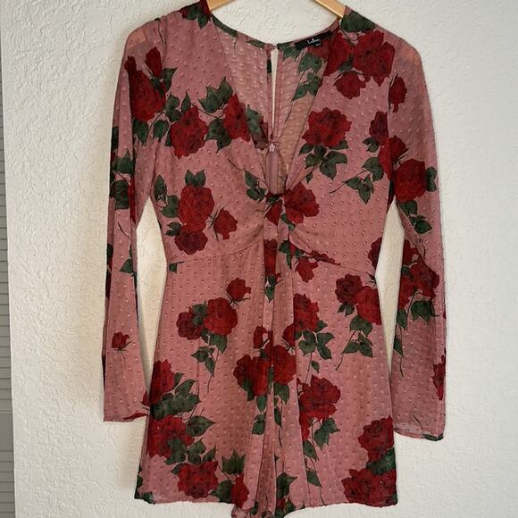 Lulus Romper Red Roses Floral Small Vampire Dark Cottage Eye Catching Moment - Picture 2 of 8